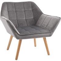 HOMCOM Luxe Velvet-Feel Accent Chair w/ Wide Arms Slanted Back Padding Wood Legs in Grey