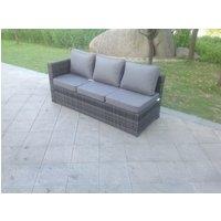 Fimous 3 Seater Single Arm Rest Rattan Sofa Patio Outdoor Garden Furniture With Seat & Back Cushion Left Side in Dark Grey