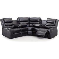 Furnishings For Less UK Minnesota Leather Reclining Corner Sofa 5 Seater Manual Recliner Comfortable Padded Arms With Drinks Tray in Black