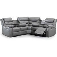 Furnishings For Less UK Minnesota Leather Reclining Corner Sofa 5 Seater Manual Recliner Comfortable Padded Arms With Drinks Tray in Grey