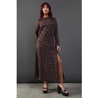 Warehouse Women's Petite Burnout Chiffon Column Long Sleeve Maxi Dress in Chocolate | Size: 10