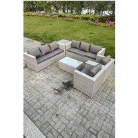 Fimous 6 PC Light Grey Outdoor PE Rattan Garden Furniture Set Wicker Sofa Coffee Table 2 Armchair