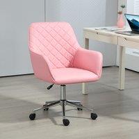 VINSETTO Swivel Argyle Office Chair Leather-Feel Fabric Computer Chair with Wheels in Pink