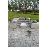 Fimous Light Grey Corner Rattan Garden Outdoor Sofa Set Chairs Sofa Side Table 5 Seater