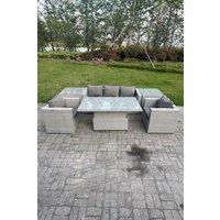 Fimous Rattan Garden Funiture Set Adjustable Rising Lifting Table Sofa Dining Set With 2 Side Table in Light Grey
