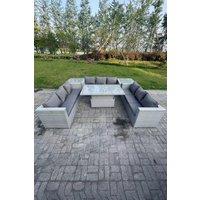 Fimous U Shape Rattan Garden Furniture Set Adjustable Rising Lifting Table 2 PC Side Coffee Tea Table in Light Grey