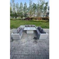 Fimous Lounge Rattan Garden Furniture Set Adjustable Rising Lifting Table Dining Set Side Coffee Table in Light Grey