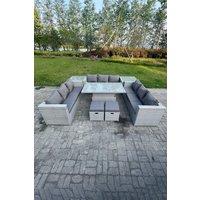 Fimous U Shape Rattan Garden Furniture Adjustable Rising Lifting Table Dining Set 2 PC Side Table Stool in Light Grey