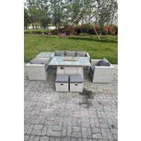 Fimous Rattan Garden Furniture Set Gas Fire Pit Lounge Sofa Chair Dining Set With Side Table in Light Grey