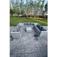 Fimous Rattan Garden Outdoor Furniture Set 9 Seater Rattan Garden Sofa Set with 2 Side Tables Light Grey Mixed