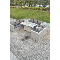 Fimous Rattan Garden Funiture Set Adjustable Rising Lifting Table Sofa Dining Set Lounge Sofa 2 Arm Chair in Light Grey