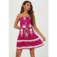 FS Collection Women's Printed Broderie Strapless Mini Dress in Pink | Size: XS