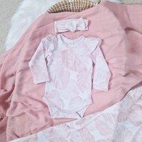 Minky Myles Girl's Newborn Baby Pink Floral Bodysuit With Frill Long Sleeve in White | Size: 6-12 m