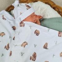 Minky Myles Newborn Baby Bear Blanket With Hat Swaddle Set in White | Size: 0-12 m