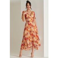 Jolie Moi Women's Pleated Chiffon High Low Maxi Dress in Red | Size: 8