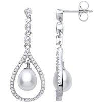 Jewelco London Women's Silver CZ Pearl Tears of Joy Drop Earrings 7x8mm