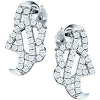Jewelco London Women's Sterling Silver CZ Ribbon Heart Coeur-de-Rouleaux Stud Earrings - RE22664 in White