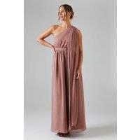 Coast Women's One Shoulder Drape Chiffon Maxi Bridesmaid Dress in Antique Rose | Size: 12