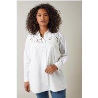 Evans Women's Embroidered Floral Shirt in White | Size: 16