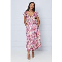 Wallis Women's Petite Paisley Metallic Ruffle Shoulder Midi Dress in Green | Size: 10