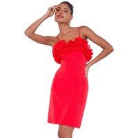 Dusk Women's Frill Detail Stretch Bodycon Dress in Red | Size: 10
