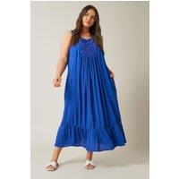 Evans Women's Broderie Maxi Dress in Blue | Size: 18