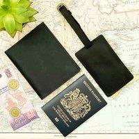 Paper High Buffalo Leather Passport Cover & Luggage Tag Set in Black