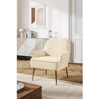White Contemporary Upholstered Comfy Armchair with Gold-Plated Feet