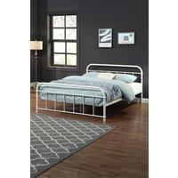 SlumberWorx Tewin Vintage Hospital Style Metal Bed Frame in White | Size: Double
