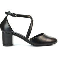 XY London Women's 'Cindy' Strappy Mid Low Block Heel Court Shoes with Ankle Strap in Black | Size: 6