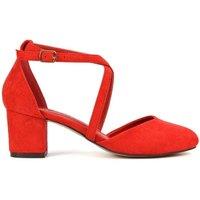 XY London Women's 'Cindy' Strappy Mid Low Block Heel Court Shoes with Ankle Strap in Red | Size: 5
