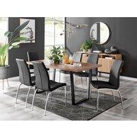 FurnitureboxUK Kylo Large Brown Wood Effect Dining Table & 6 Isco Faux Leather Chairs in Black