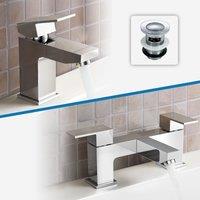 Nes Home Raldo Basin & Bath Filler Mixer Tap with Waste Chrome in Silver