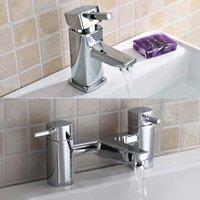 Nes Home Newport Square Mini Basin Mixer & Bath Filler Taps Chrome in Silver