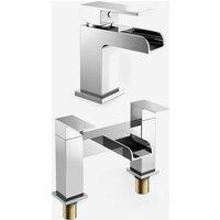 Nes Home Origin Waterfall Basin Mono Mixer Tap & Bath Filler Tap with Waste in Silver