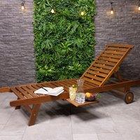 Charles Bentley Acacia Wooden Reclining Sun Lounger With Pull Out Tray in Brown