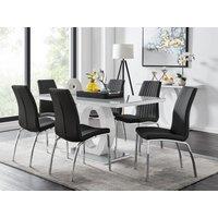 FurnitureboxUK Giovani 6-Seater Grey Glass Dining Table & 6 Isco Faux Leather Dining Chairs in Black