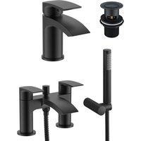 Nes Home Round Matte Black Waterfall Basin Mixer & Bath Mixer Taps with Waste