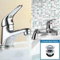Nes Home Dame Bathroom Basin Mono Mixer Tap, Bath Filler Tap & Waste Chrome in Silver