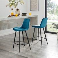FurnitureboxUK Pesaro Set of 2 Velvet Black Legs Bar Chair in Blue