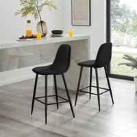 FurnitureboxUK Corona Set of 2 Bar Stools - Faux Leather Bar Chair With Black Legs - Kitchen Island Stool