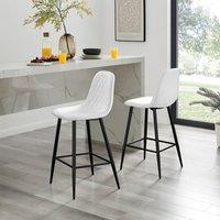 FurnitureboxUK Corona Set of 2 Bar Stools - Faux Leather Bar Chair With Black Legs - Kitchen Island Stool in White
