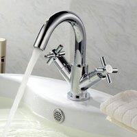 Nes Home Indigo Bathroom Basin Mixer Modern Crosshead Chrome Tap Solid Brass in Silver