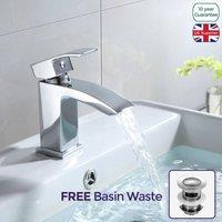 Nes Home Waterfall Bathroom Single Lever Cloakroom Basin Mono Mixer Tap with Waste in Silver