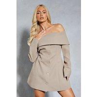 MissPap Women's Tailored Bardot Blazer Mini Dress in Taupe | Size: 8