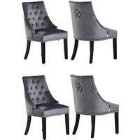 Life Interiors Set of 4 Velvet Dining Chairs Scoop Knockerback & Button Tufted, Solid Wood Legs in Dark Grey