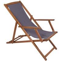 Charles Bentley Folding Eucalyptus Wooden Deck Chair Beach Sun Lounger in Grey