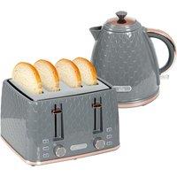 HOMCOM 1.7L 3000W Fast Boil Kettle & 4 Slice Toaster Set w/ 7 Browning Controls in Grey