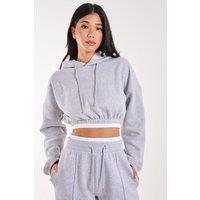 Pink Vanilla Women's Contrast Waistband Cropped Hoodie in Grey | Size: Large