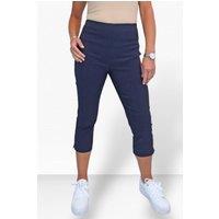 Paulo Due Women's Slim Leg Elastic Waist Cropped Trousers in Navy | Size: 10